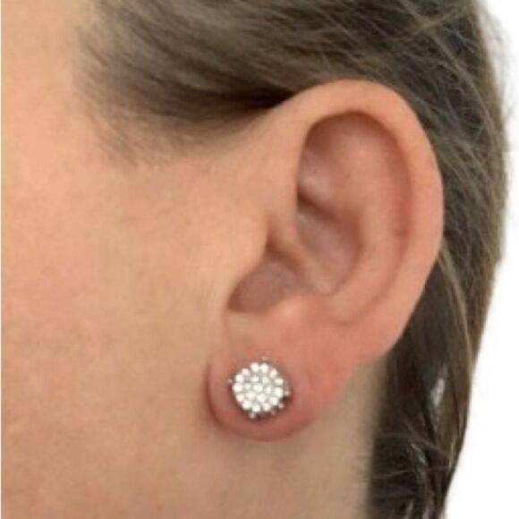 Men’s White Gold 14k Plate Iced Out Round Hip Hop Crystal CZ Earrings Silver NEW - Picture 9 of 10